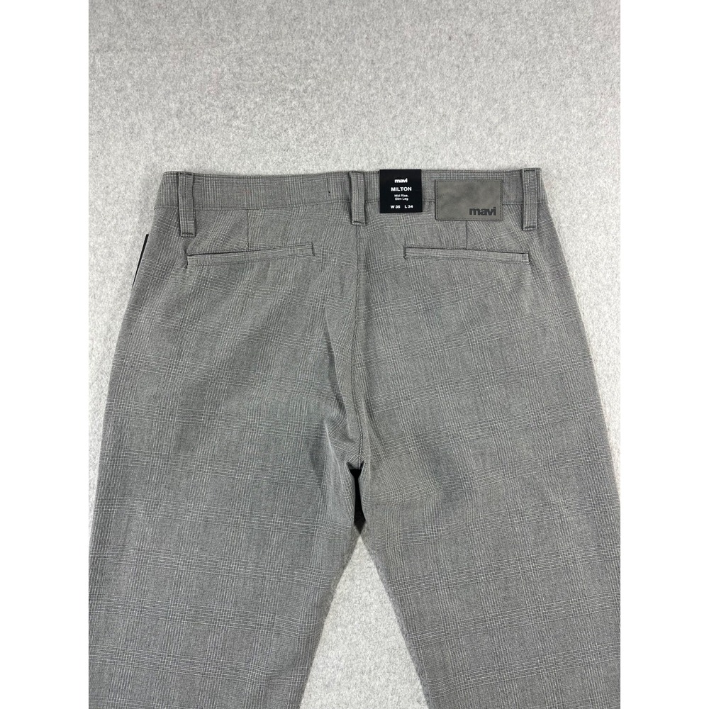 Mavi Milton Pants Mens 35x34 Grey Checked Mid Rise Slim Fit Straight Stretch - Picture 12 of 13